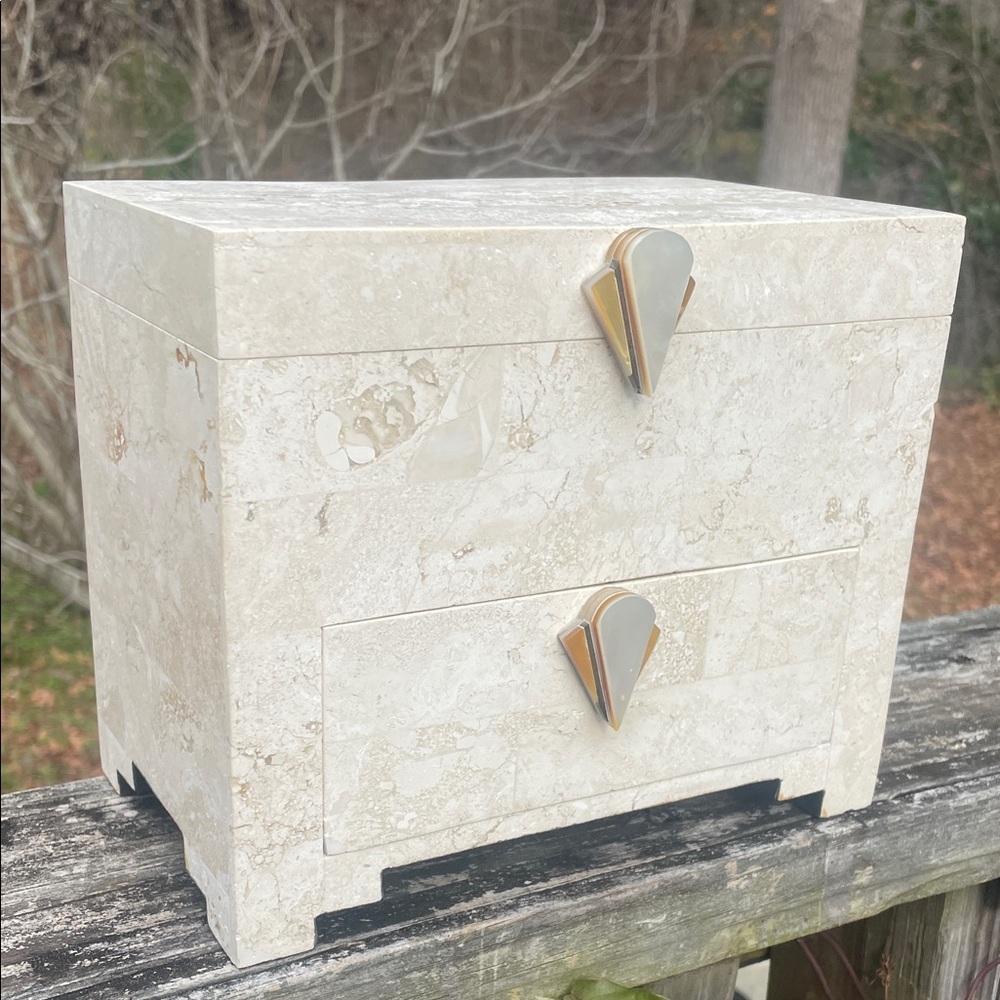 Renoir Designs tessellated stone jewelry box art deco style handles